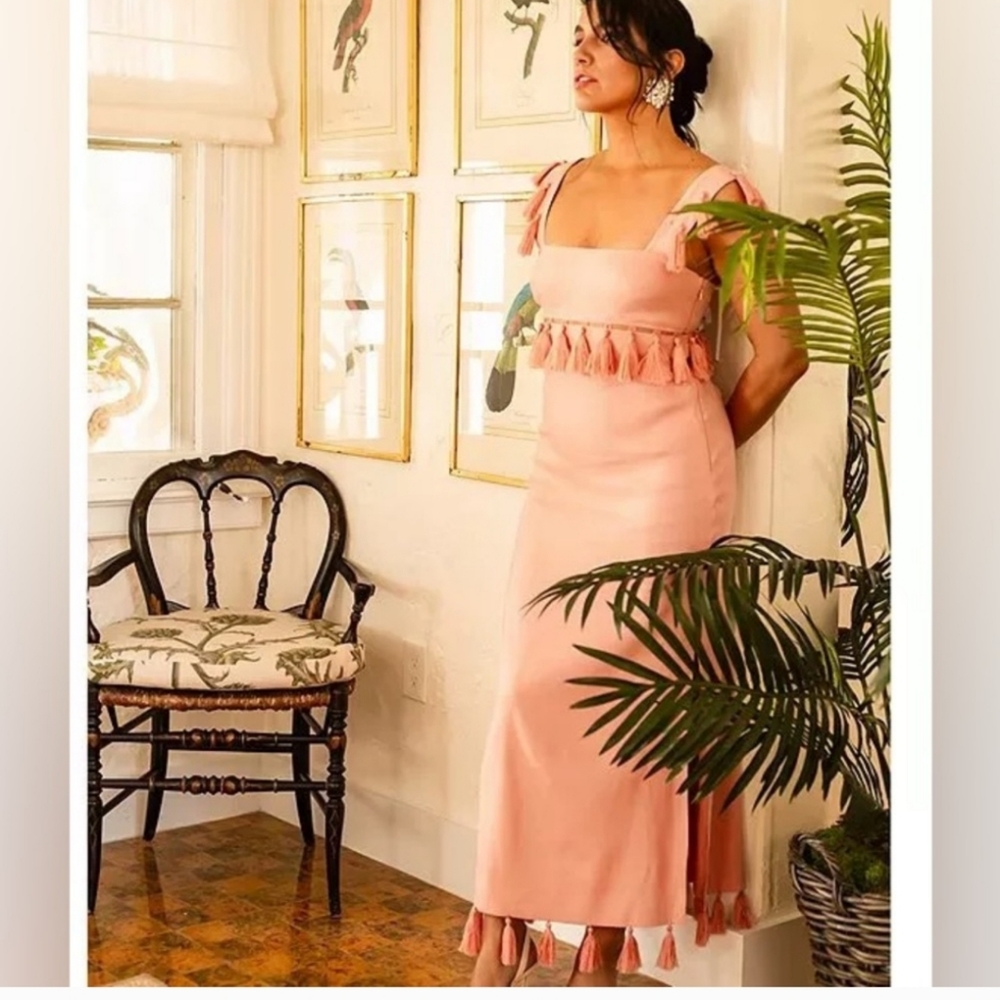 Antonio Melani x Nat Note | Cici Tassel Linen Fringe Blend Maxi Dress Pink Sand